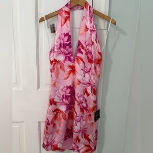 Lulus Pink Floral Halter Mini Dress | Size Small | NWT | Valentine’s Date Night